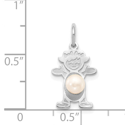 14K White Gold Girl Charm 4mm Freshwater Cultured Pearl-June