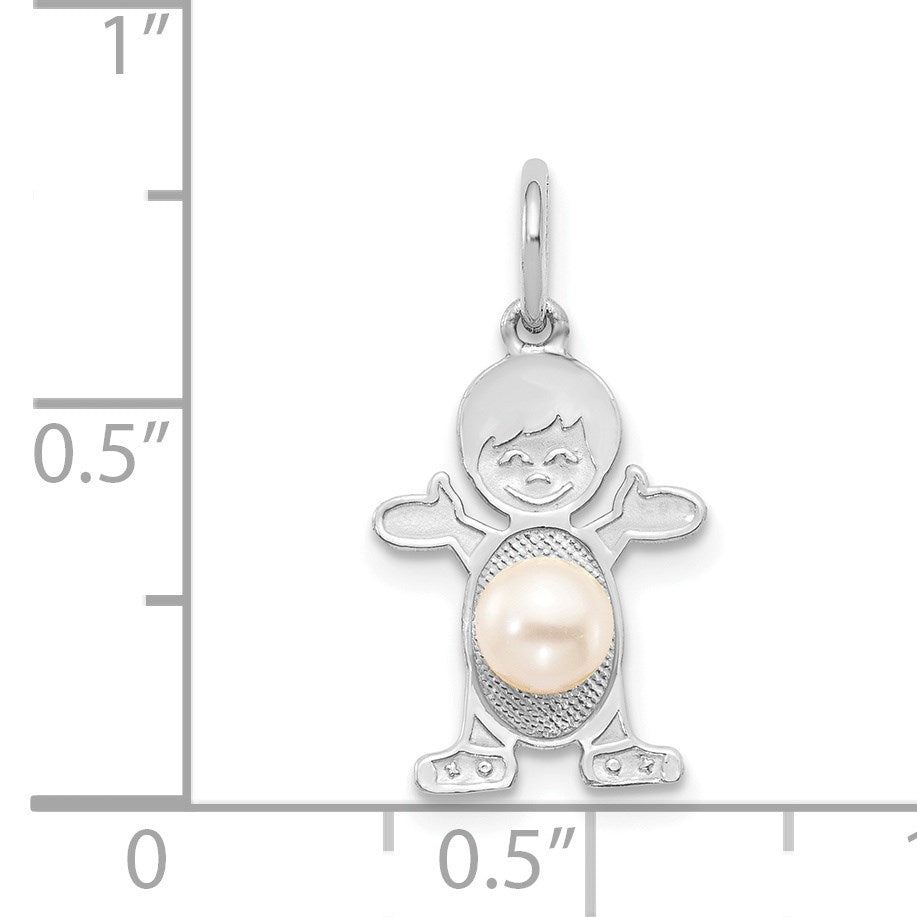 14K White Gold Boy Charm 4mm Freshwater Cultured Pearl-June