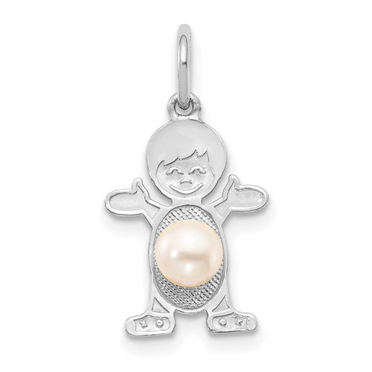 14K White Gold Boy Charm 4mm Freshwater Cultured Pearl-June