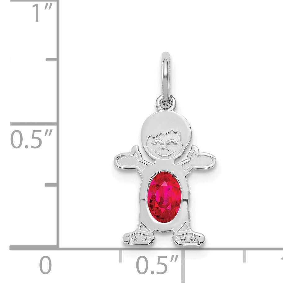 14K White Gold Boy Charm 6x4 Oval Genuine Ruby-July