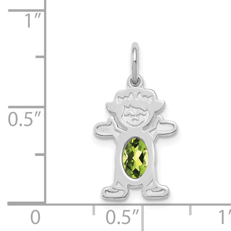 14K White Gold Girl Charm 6x4 Oval Genuine Peridot-August