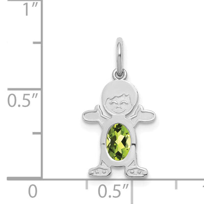 14K White Gold Boy Charm 6x4 Oval Genuine Peridot-August