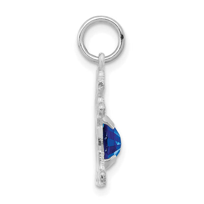 14K White Gold Girl Charm 6x4 Oval Genuine Sapphire-September