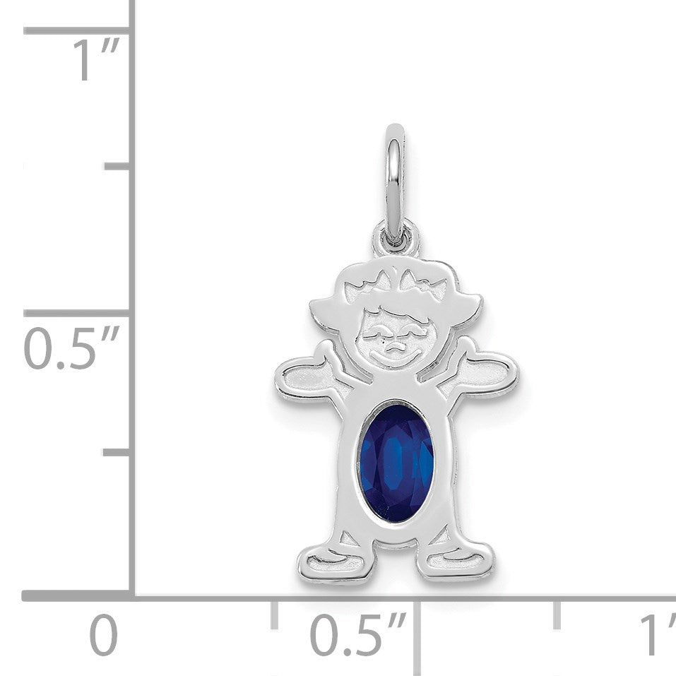 14K White Gold Girl Charm 6x4 Oval Genuine Sapphire-September