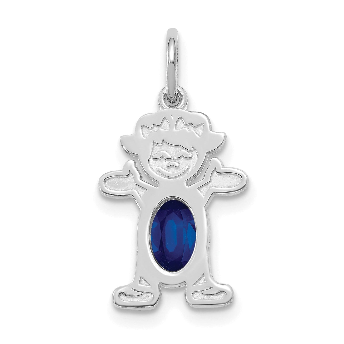14K White Gold Girl Charm 6x4 Oval Genuine Sapphire-September