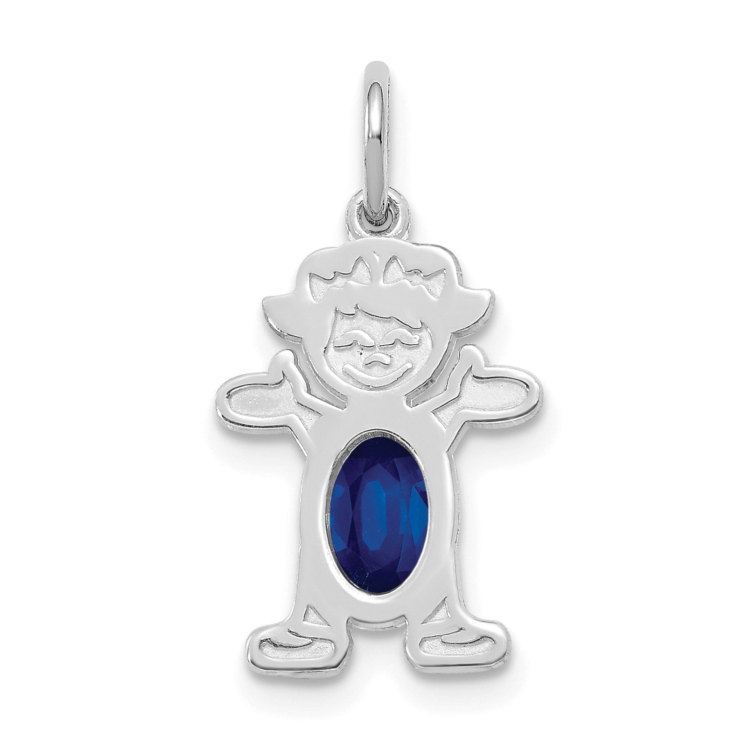 14K White Gold Girl Charm 6x4 Oval Genuine Sapphire-September