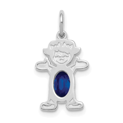 14K White Gold Girl Charm 6x4 Oval Genuine Sapphire-September