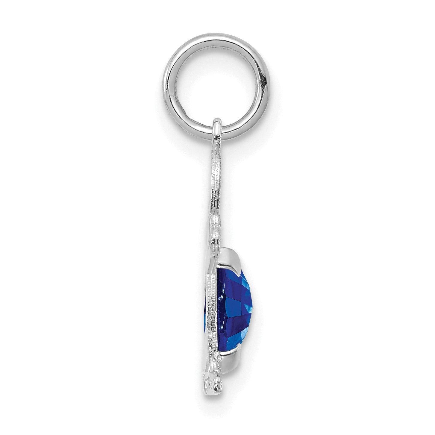14K White Gold Boy Charm 6x4 Oval Genuine Sapphire-September