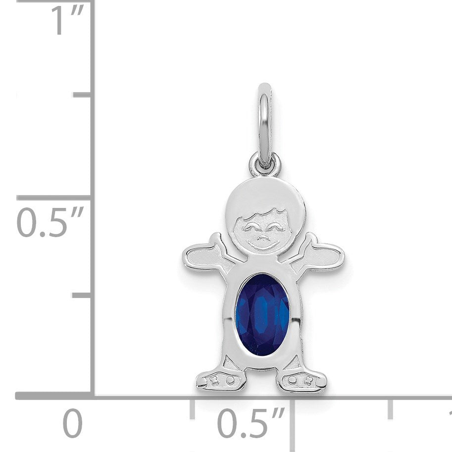 14K White Gold Boy Charm 6x4 Oval Genuine Sapphire-September