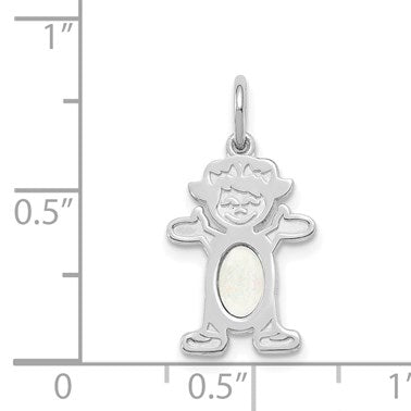 14K White Gold Girl Charm 6x4 Oval Genuine Opal-October