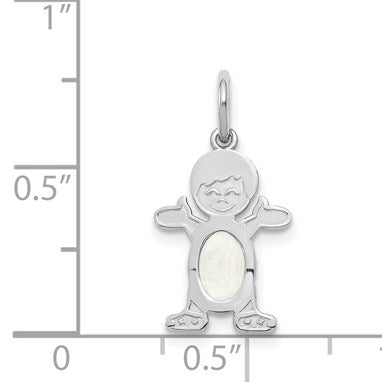 14K White Gold Boy Charm 6x4 Oval Genuine Opal-October