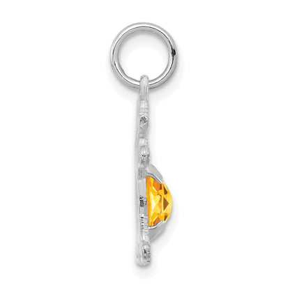 14K White Gold Girl Charm 6x4 Oval Genuine Citrine-November