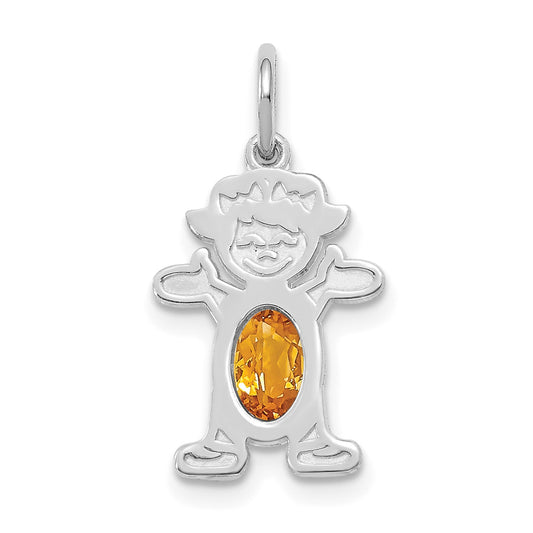 14K White Gold Girl Charm 6x4 Oval Genuine Citrine-November