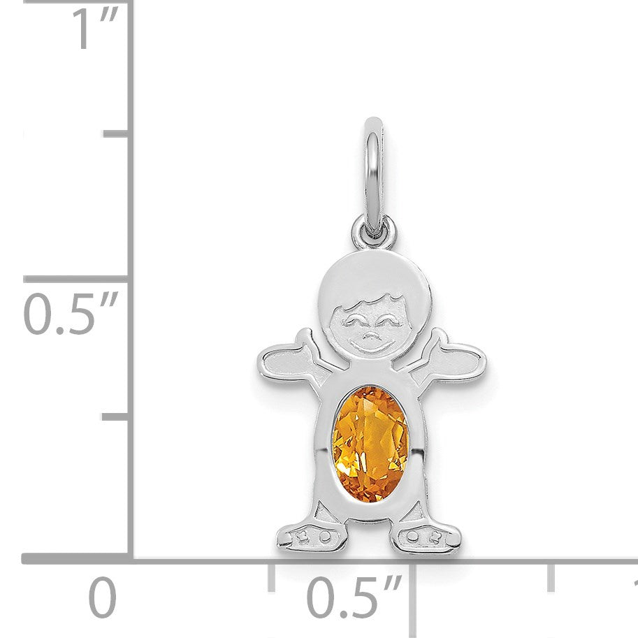 14K White Gold Boy Charm 6x4 Oval Genuine Citrine-November