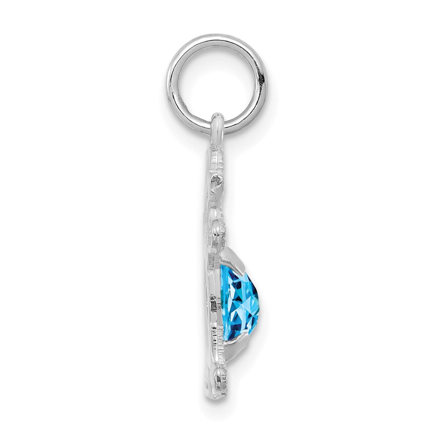 14K White Gold Girl Charm 6x4 Oval Genuine Blue Topaz-December