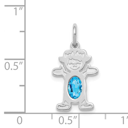 14K White Gold Girl Charm 6x4 Oval Genuine Blue Topaz-December