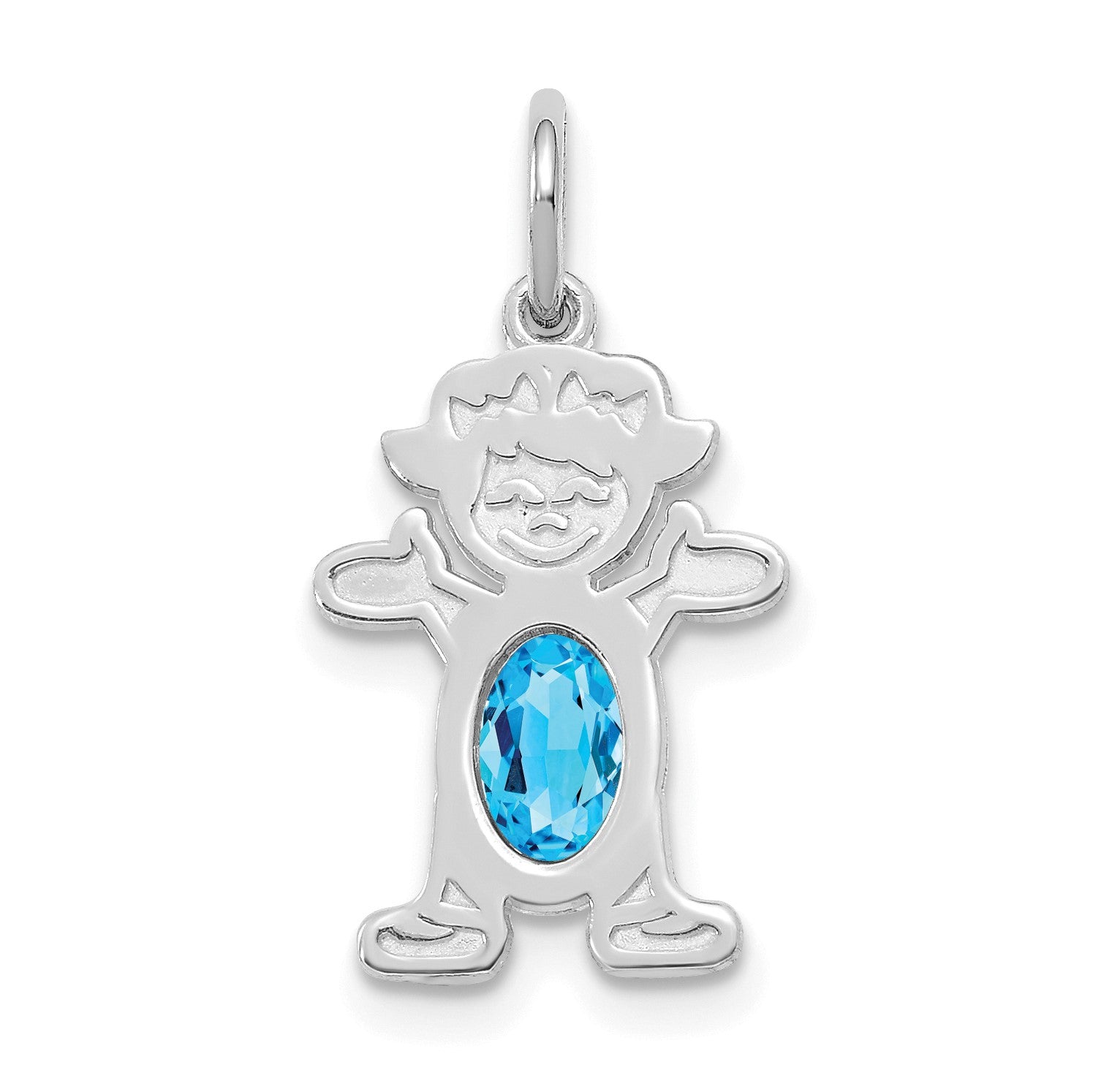 14K White Gold Girl Charm 6x4 Oval Genuine Blue Topaz-December