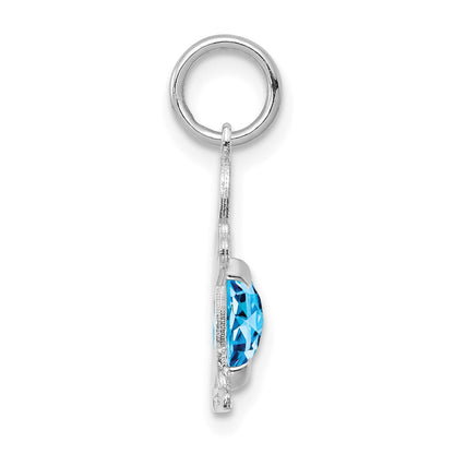 14K White Gold Boy Charm 6x4 Oval Genuine Blue Topaz-December