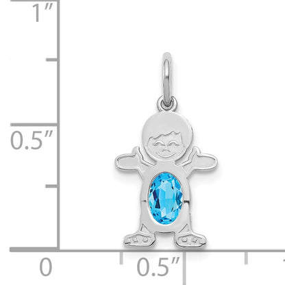 14K White Gold Boy Charm 6x4 Oval Genuine Blue Topaz-December