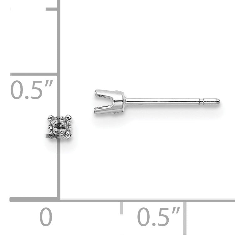 14k White Gold 2.25mm Round Stud Earring Mounting w/backs