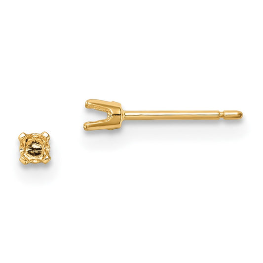 14k 2.25mm Round Stud Earring Mounting w/backs