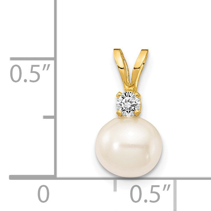 14k 6-7mm Near Round White Freshwater Cultured Pearl and AA Diamond Pendant
