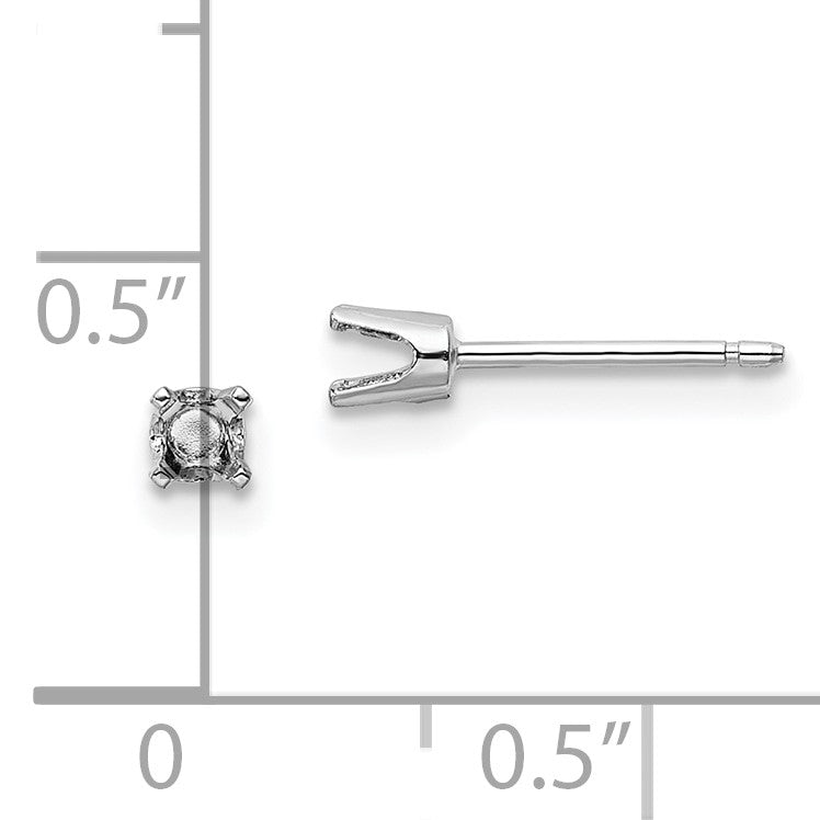 14k White Gold 2.75mm Round Stud Earring Mounting w/backs