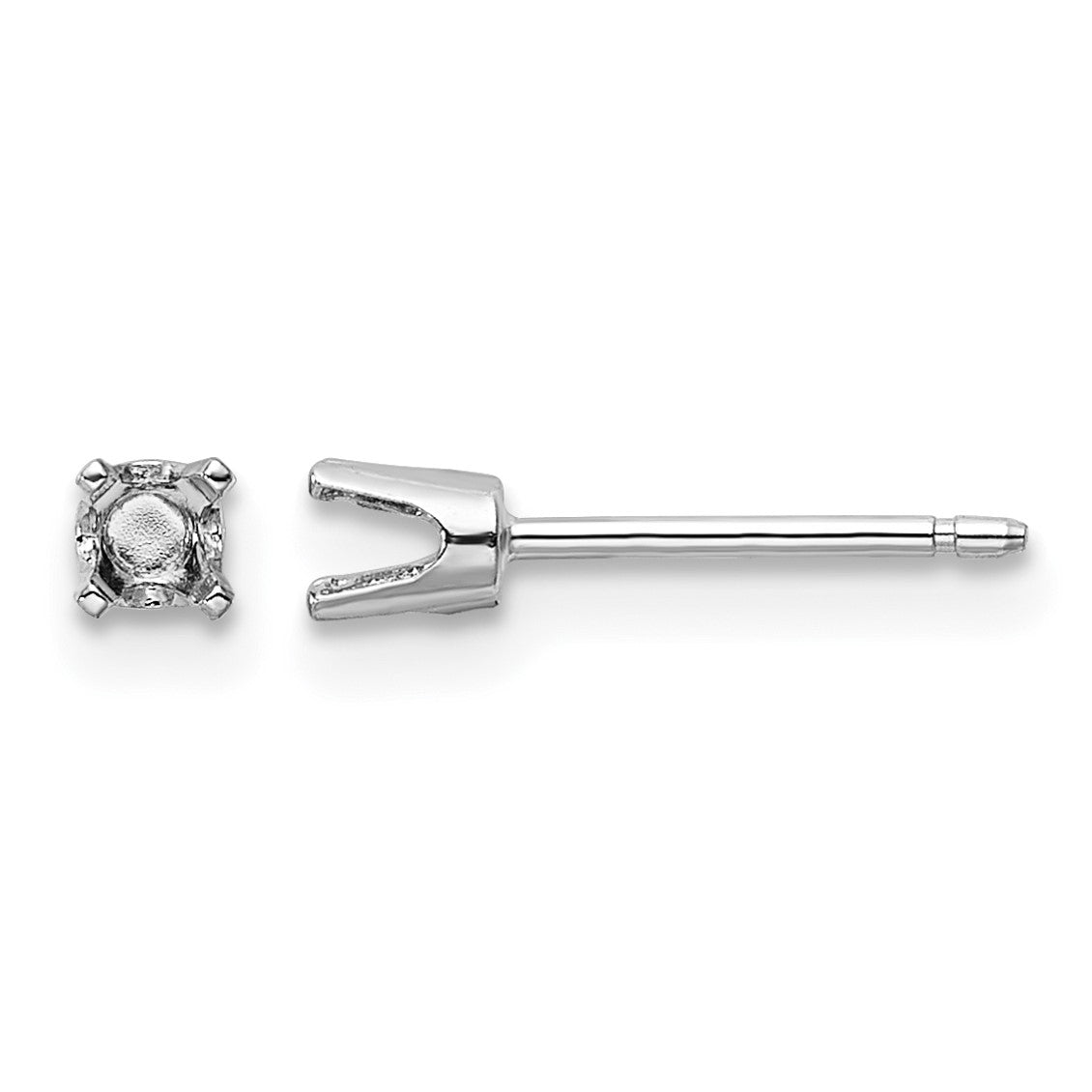 14k White Gold 2.75mm Round Stud Earring Mounting w/backs