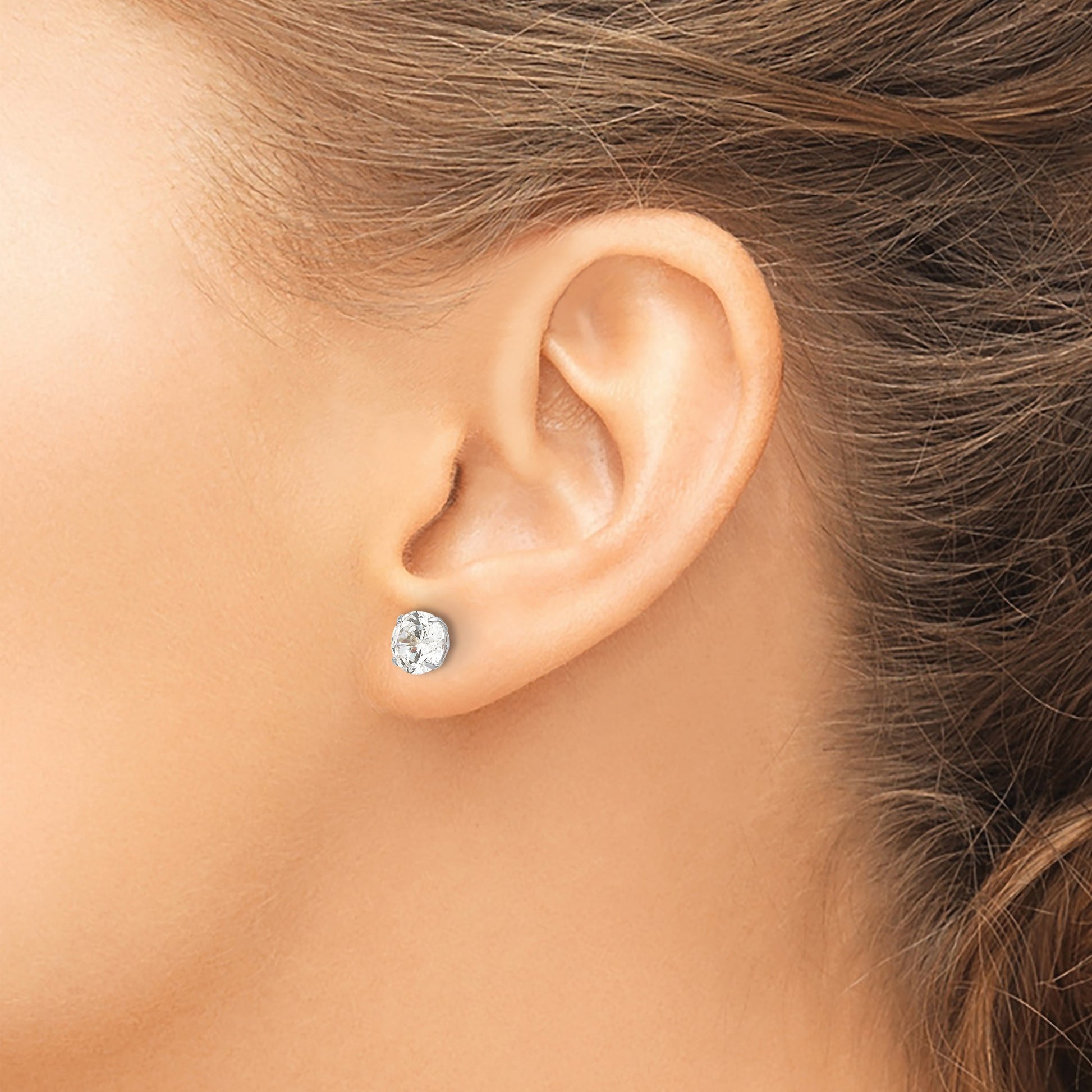 14k White Gold 7mm Round CZ Post Earrings