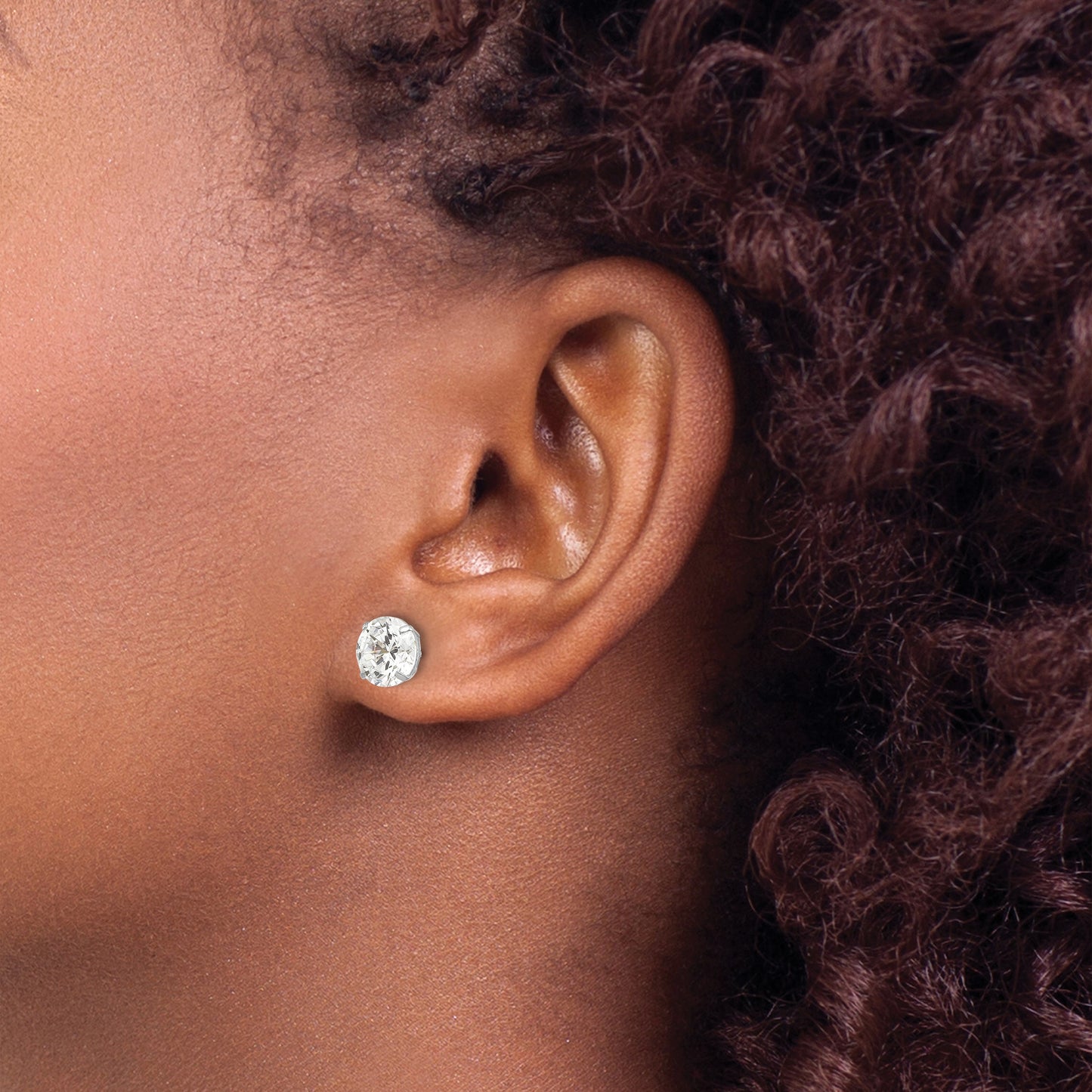 14k White Gold 8mm Round CZ Post Earrings