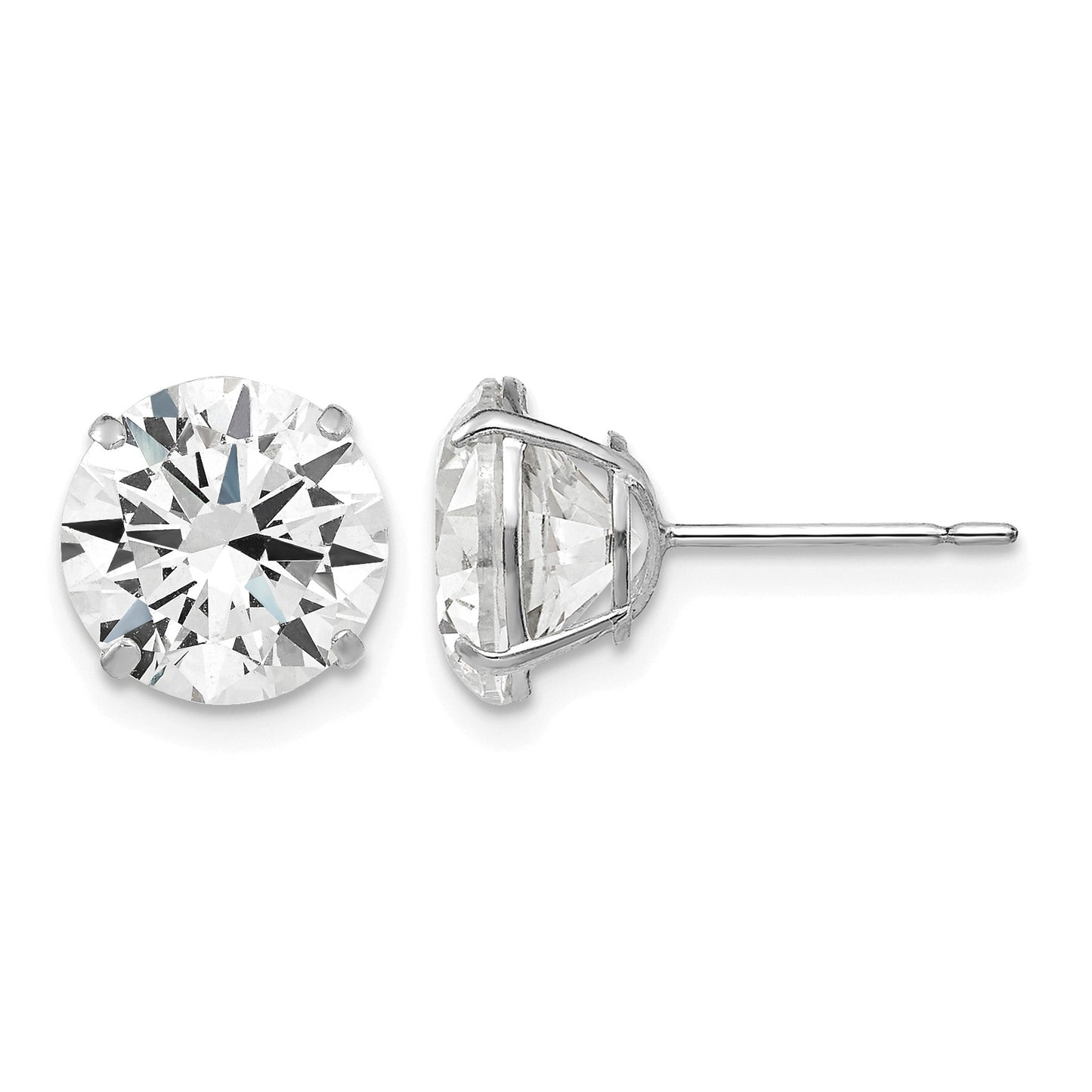 14k White Gold 9mm Round CZ Post Earrings