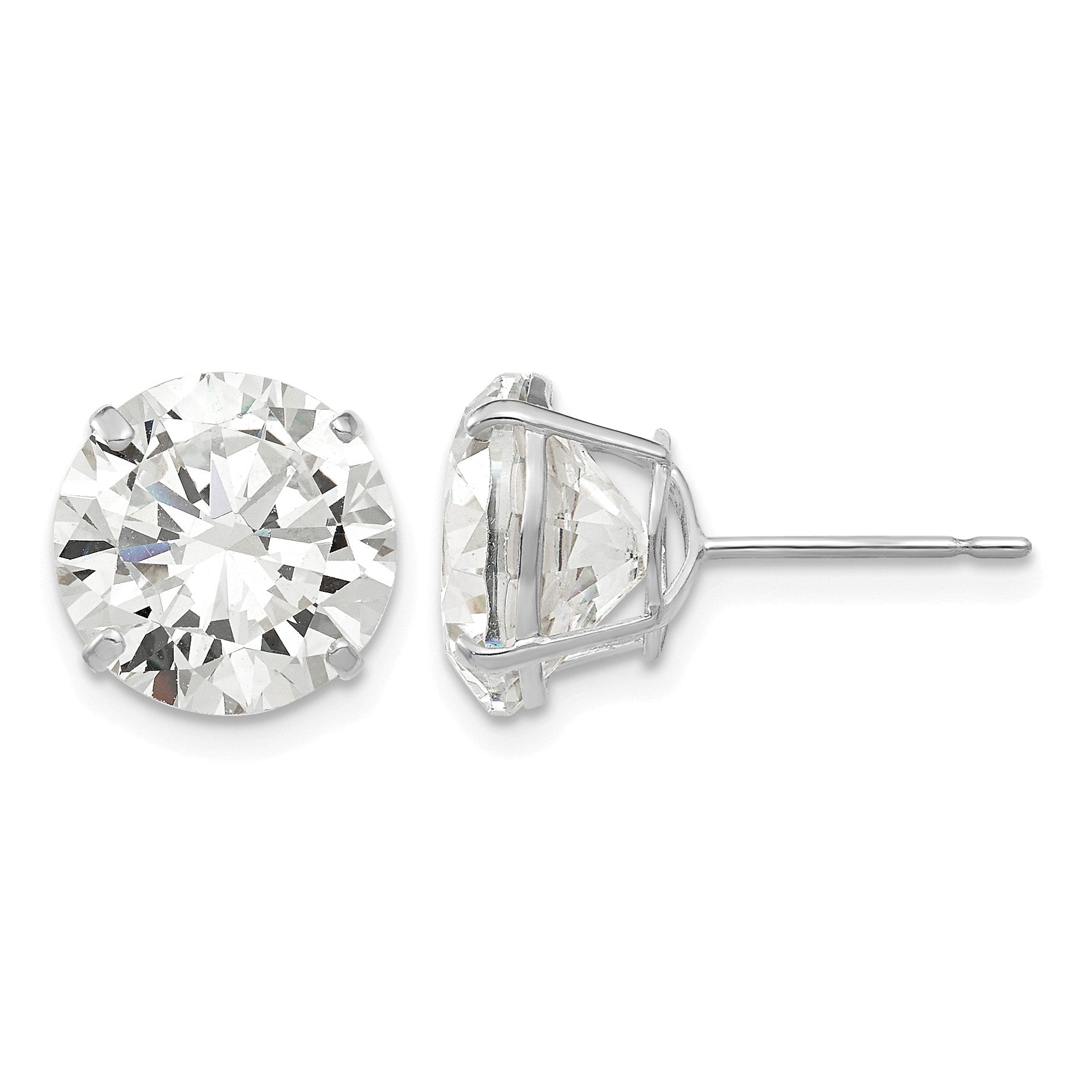 14k White Gold 10mm Round CZ Post Earrings