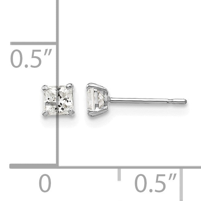 14k White Gold 3mm Square CZ Post Earrings