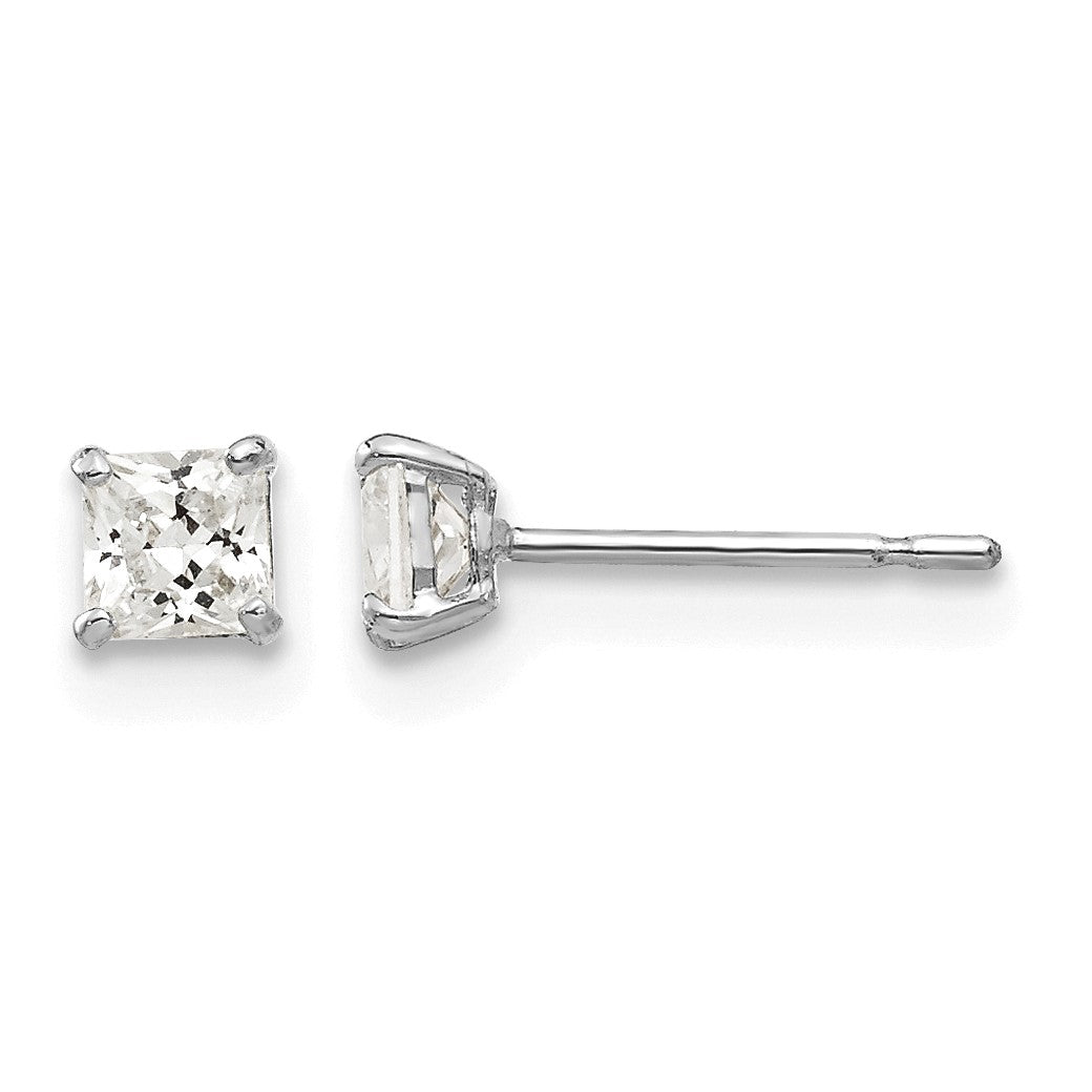 14k White Gold 3mm Square CZ Post Earrings