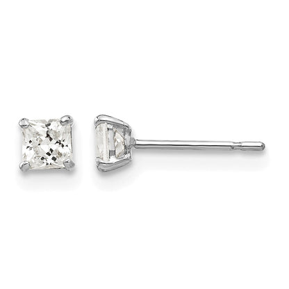 14k White Gold 3mm Square CZ Post Earrings