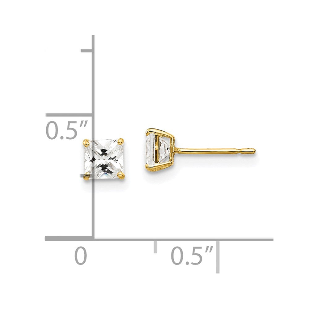 14k 4mm Square CZ Post Earrings