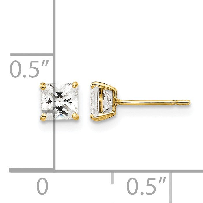 14k 4mm Square CZ Post Earrings