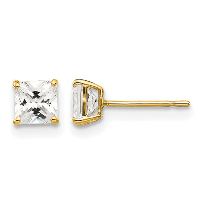 14k 4mm Square CZ Post Earrings