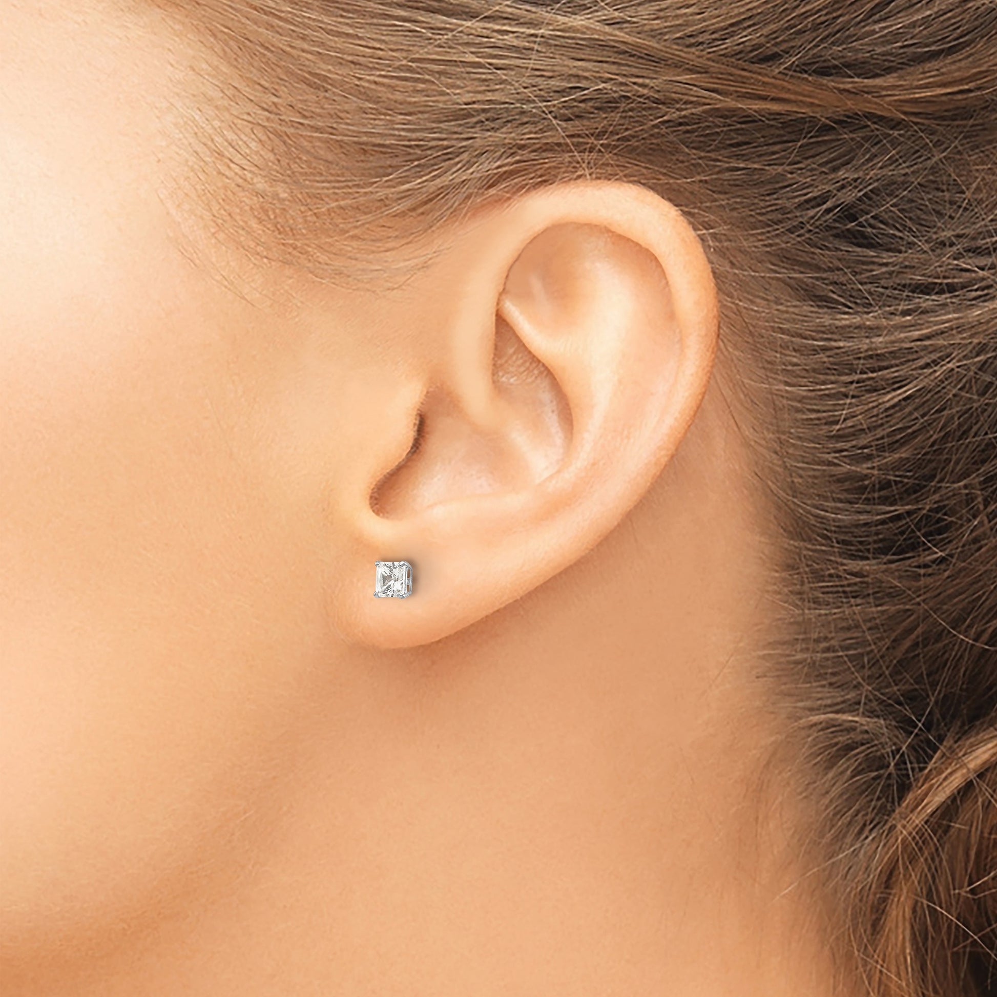 14k White Gold 4mm Square CZ Post Earrings