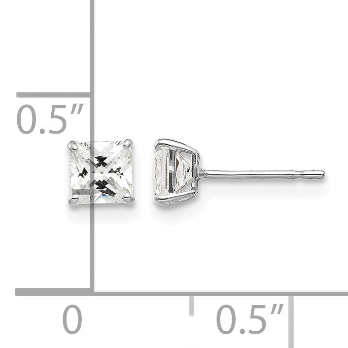 14k White Gold 4mm Square CZ Post Earrings