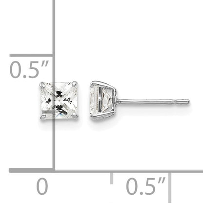 14k White Gold 4mm Square CZ Post Earrings