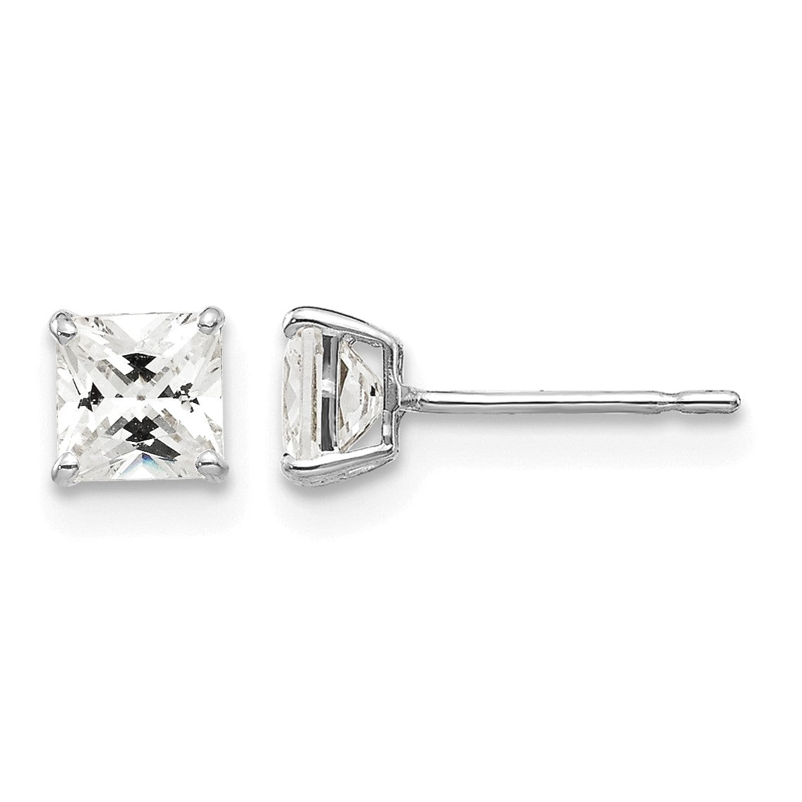 14k White Gold 4mm Square CZ Post Earrings