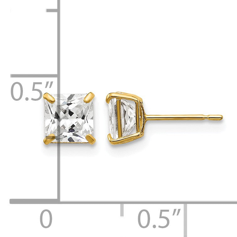 14k 5mm Square CZ Post Earrings