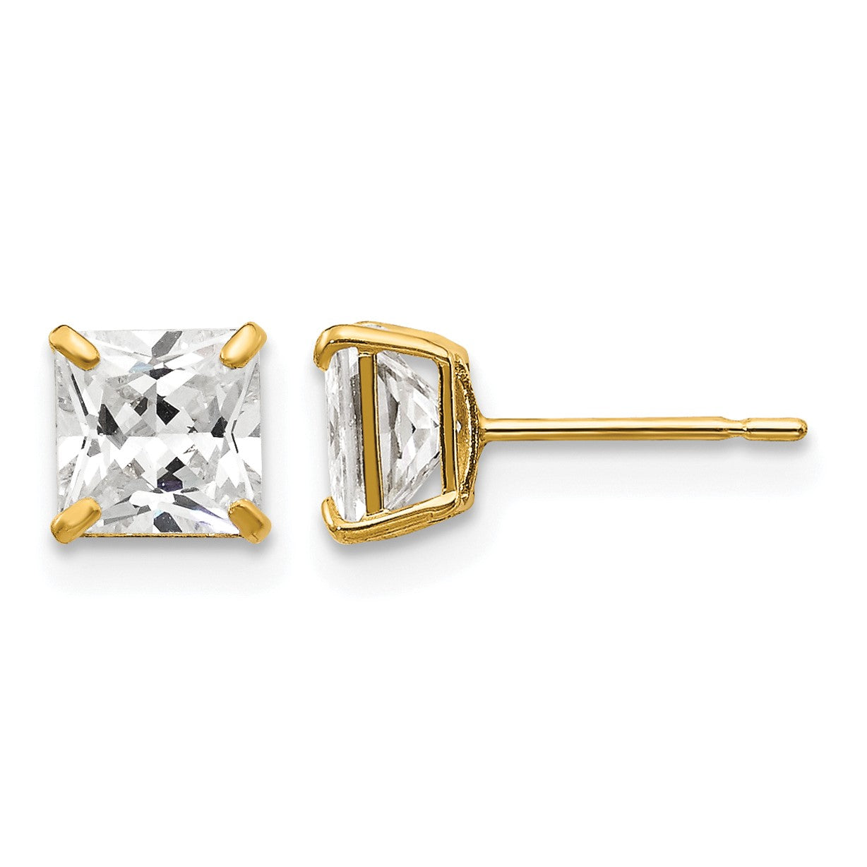 14k 5mm Square CZ Post Earrings