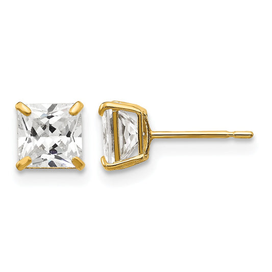 14k 5mm Square CZ Post Earrings