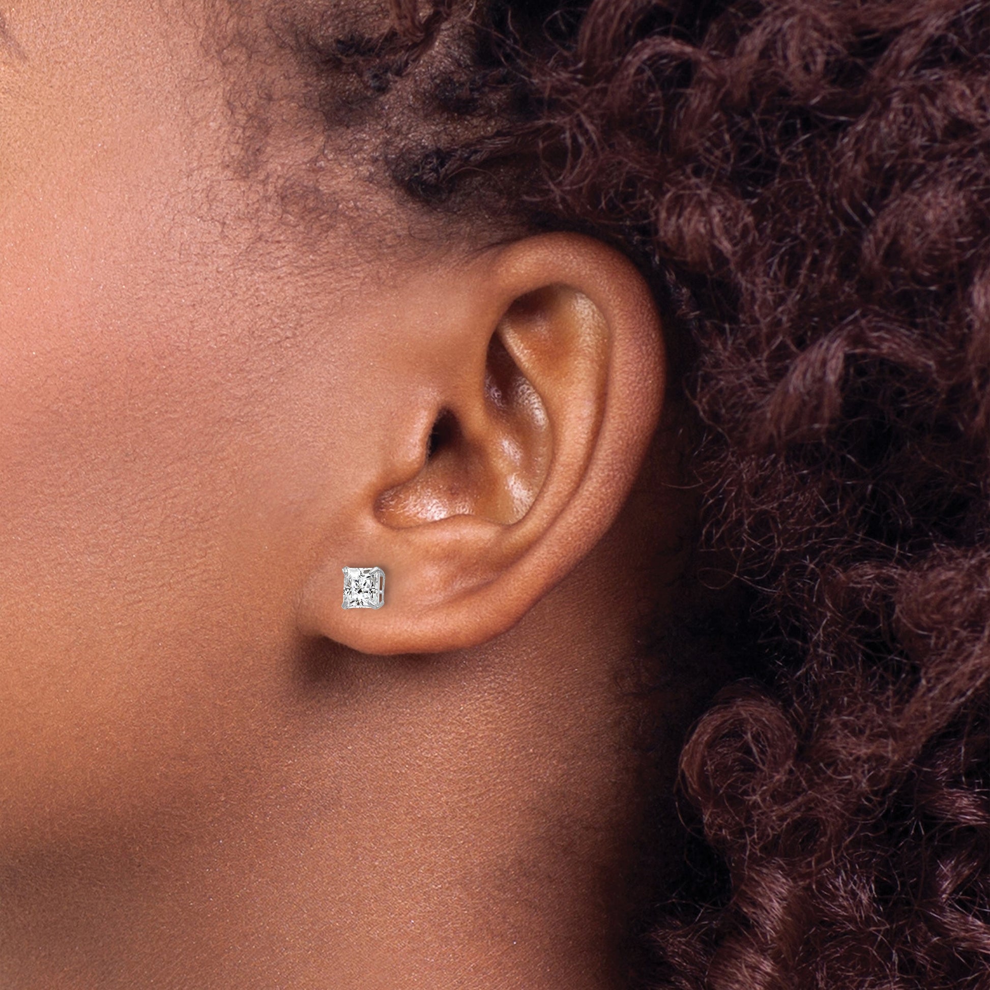 14k White Gold 5mm Square CZ Post Earrings