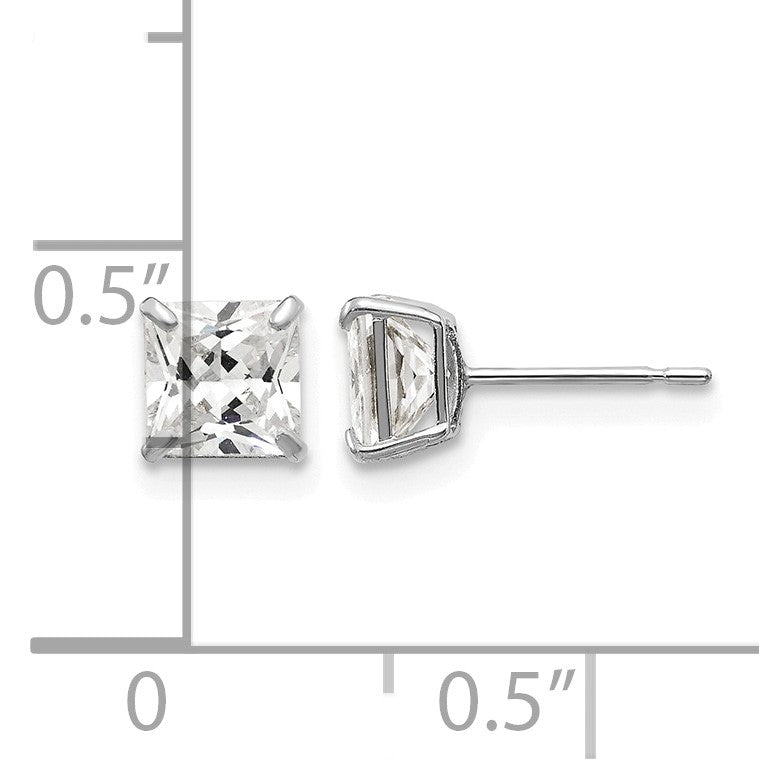 14k White Gold 5mm Square CZ Post Earrings