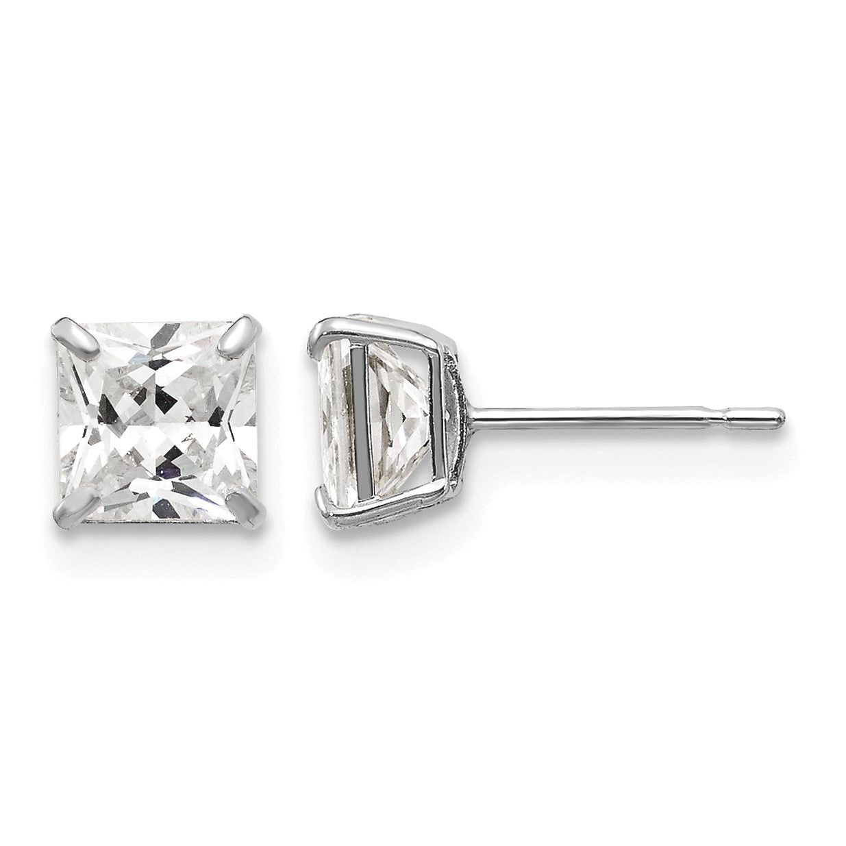 14k White Gold 5mm Square CZ Post Earrings