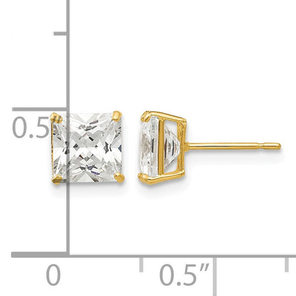 14k 6mm Square CZ Post Earrings