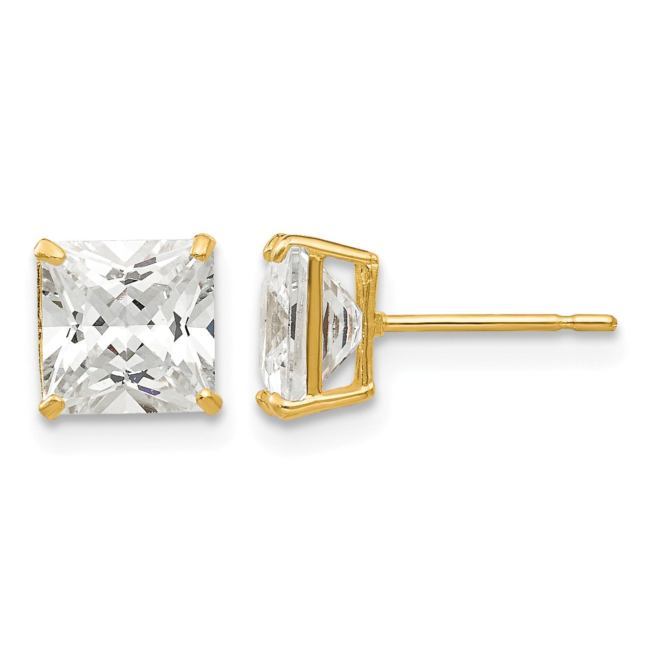 14k 6mm Square CZ Post Earrings